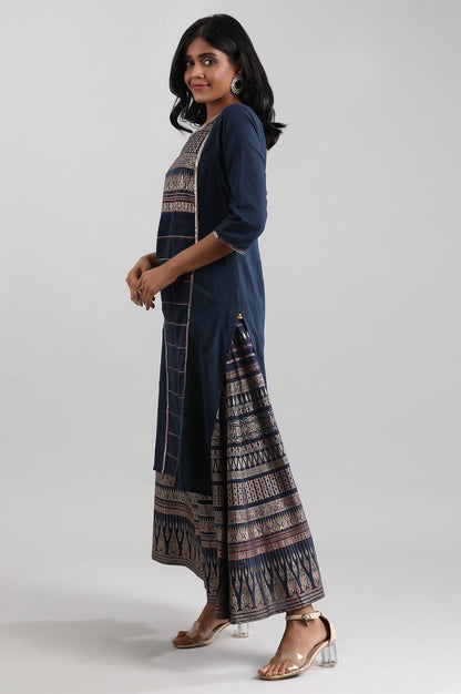 Navy Blue Round Neck Printed kurta