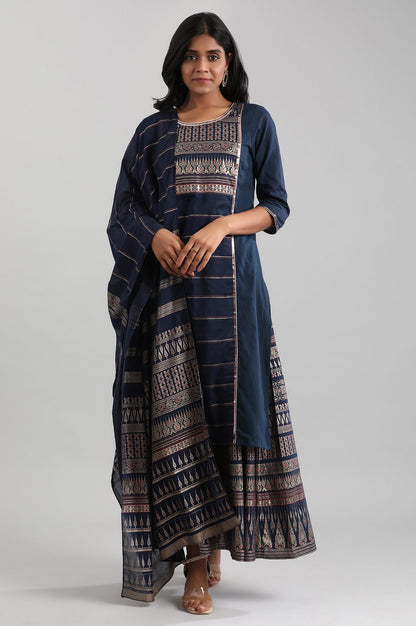 Navy Blue Round Neck Printed kurta