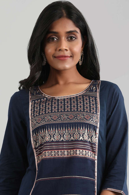 Navy Blue Round Neck Printed kurta