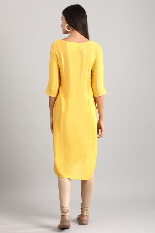 Yellow Round Neck Printed kurta