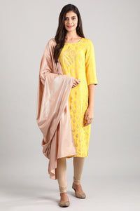 Yellow Round Neck Printed kurta