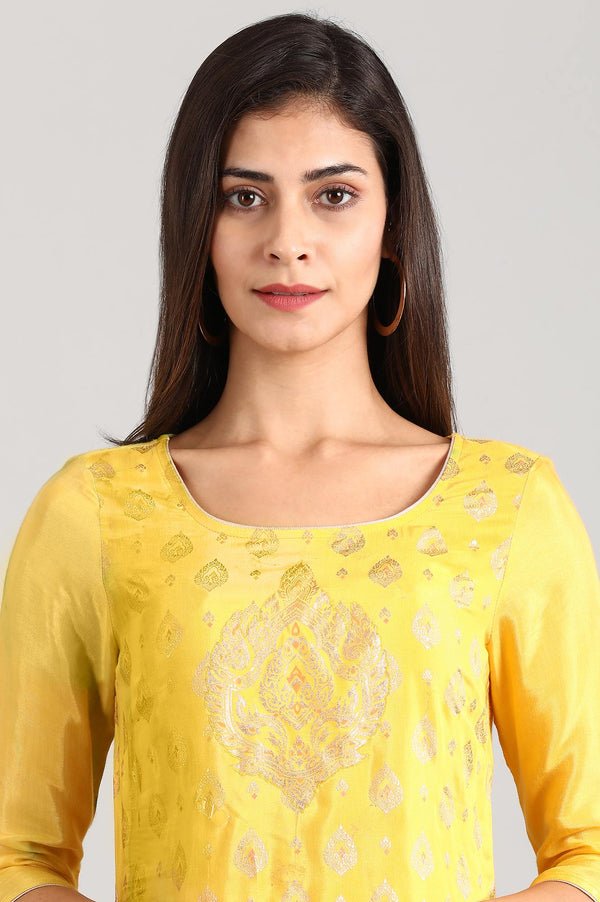 Yellow Round Neck Printed kurta