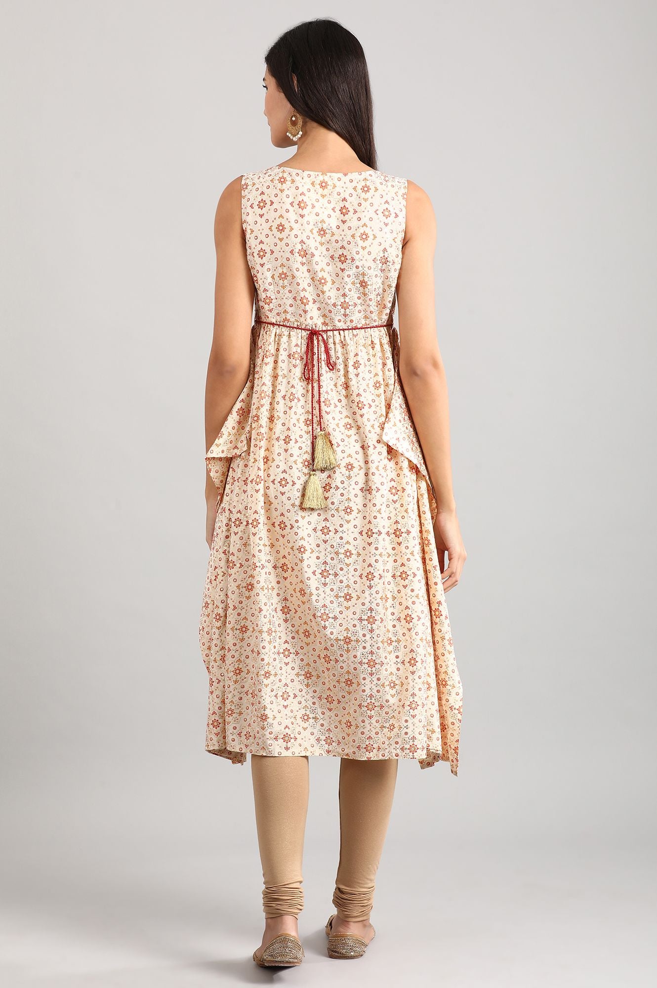 Cream Round Neck Printed Dress