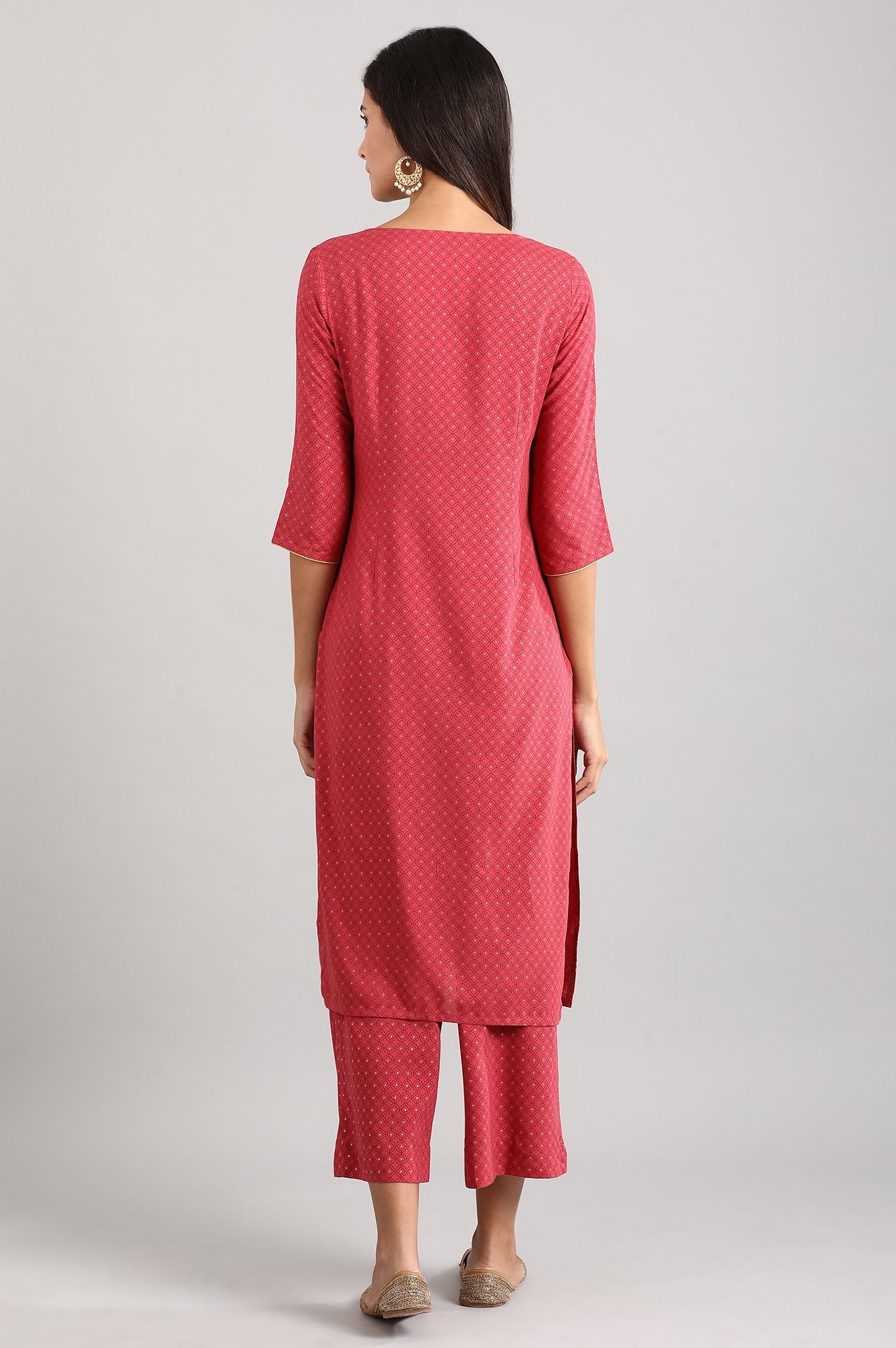 Pink Round Neck Printed Liva kurta