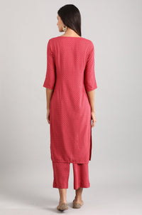 Pink Round Neck Printed Liva kurta