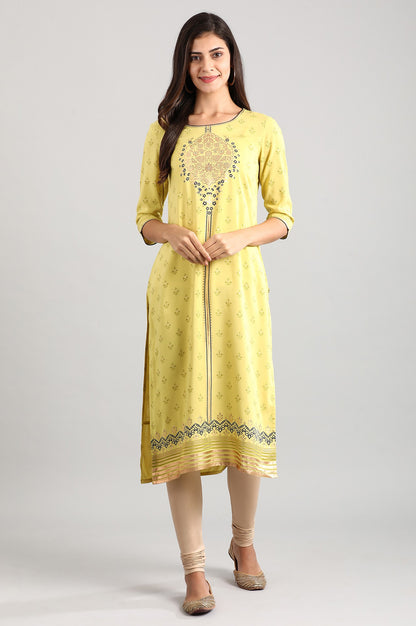 Blue Round Neck Printed Liva kurta