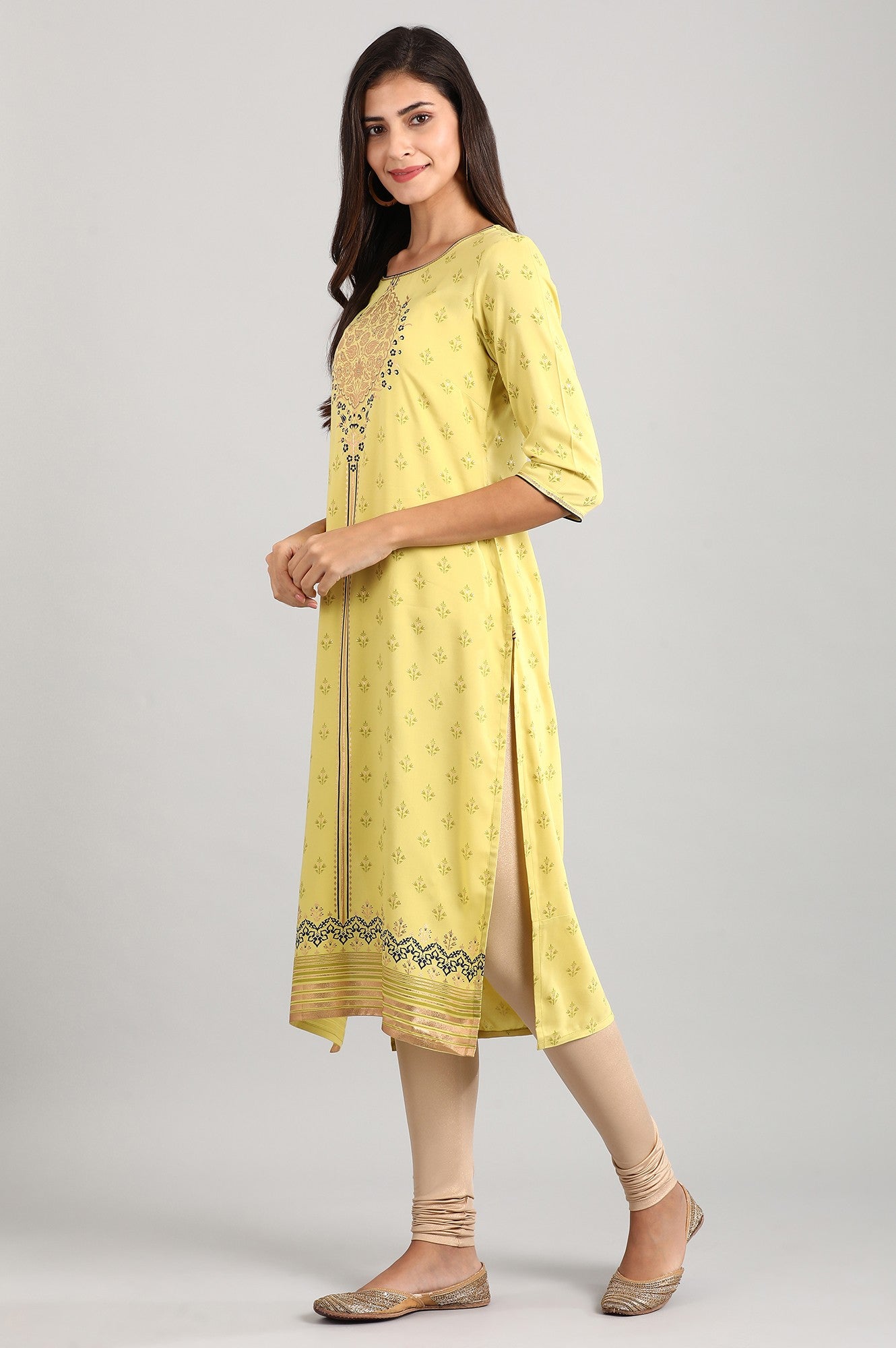 Blue Round Neck Printed Liva kurta