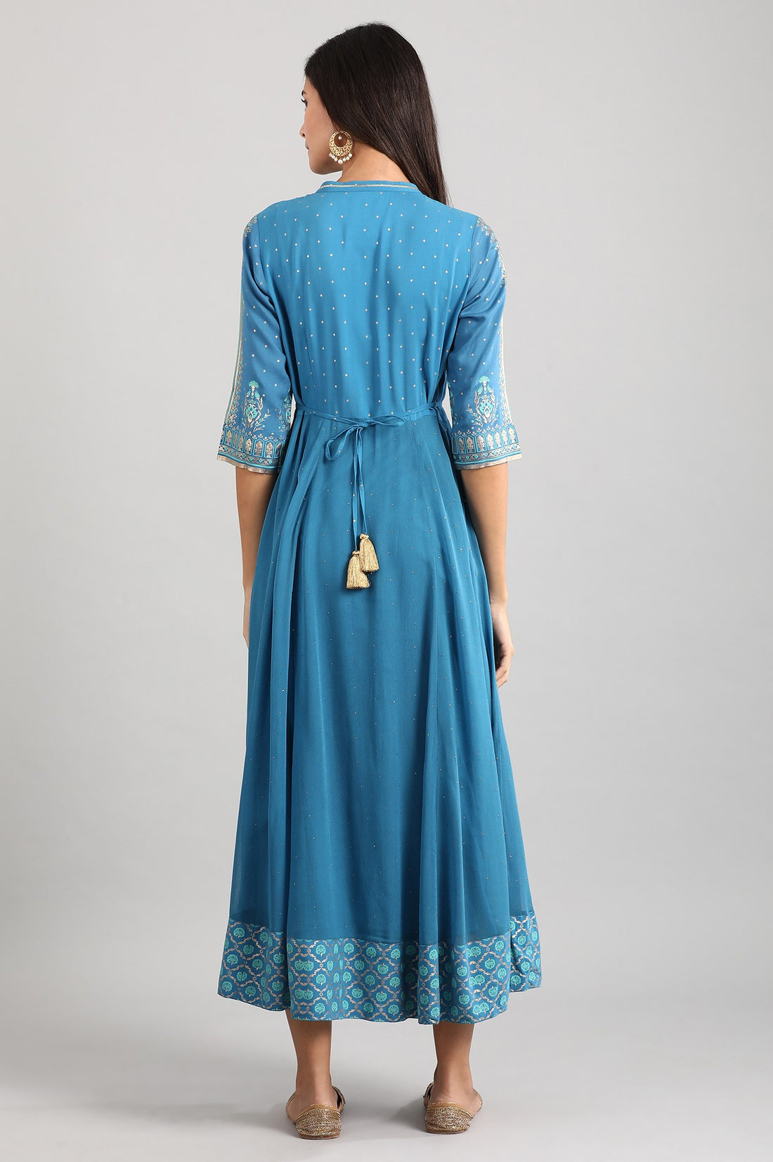 Blue Band Collar Printed Liva Dress