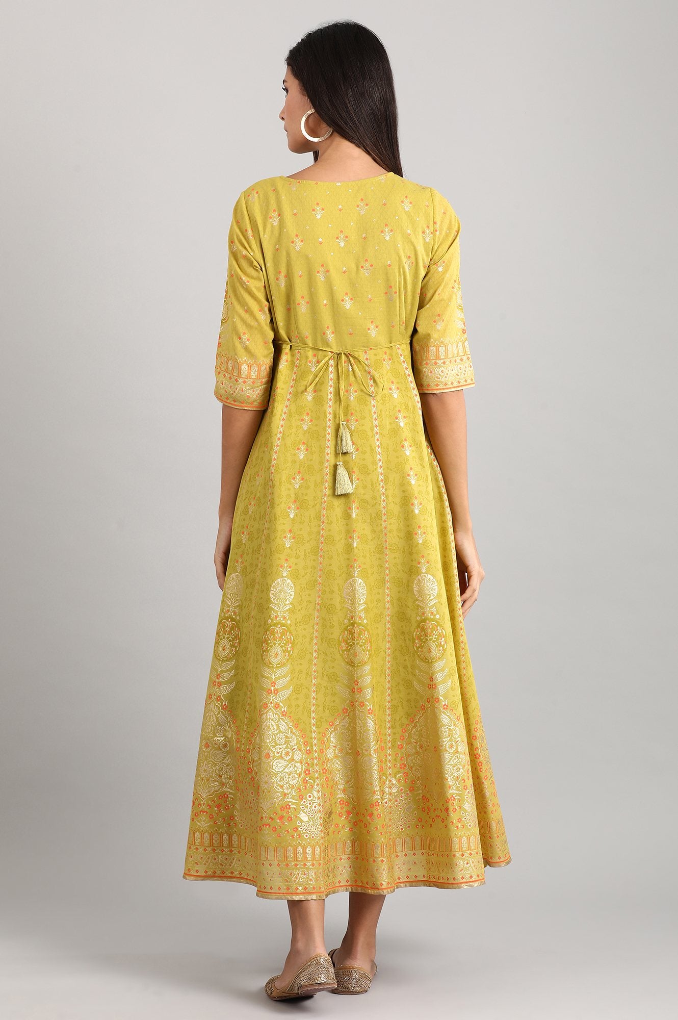 Yellow Round Neck Printed Dress