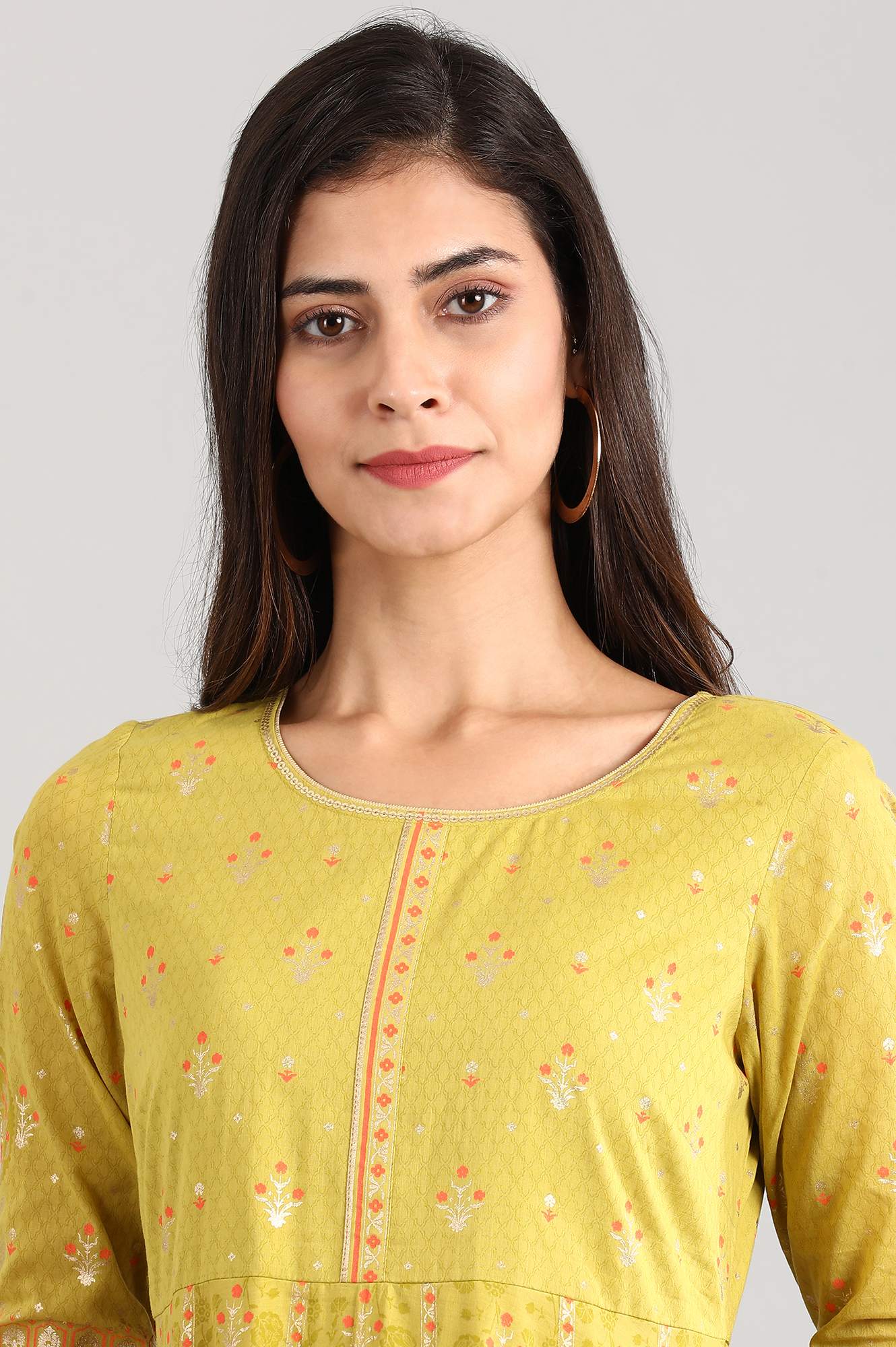 Yellow Round Neck Printed Dress