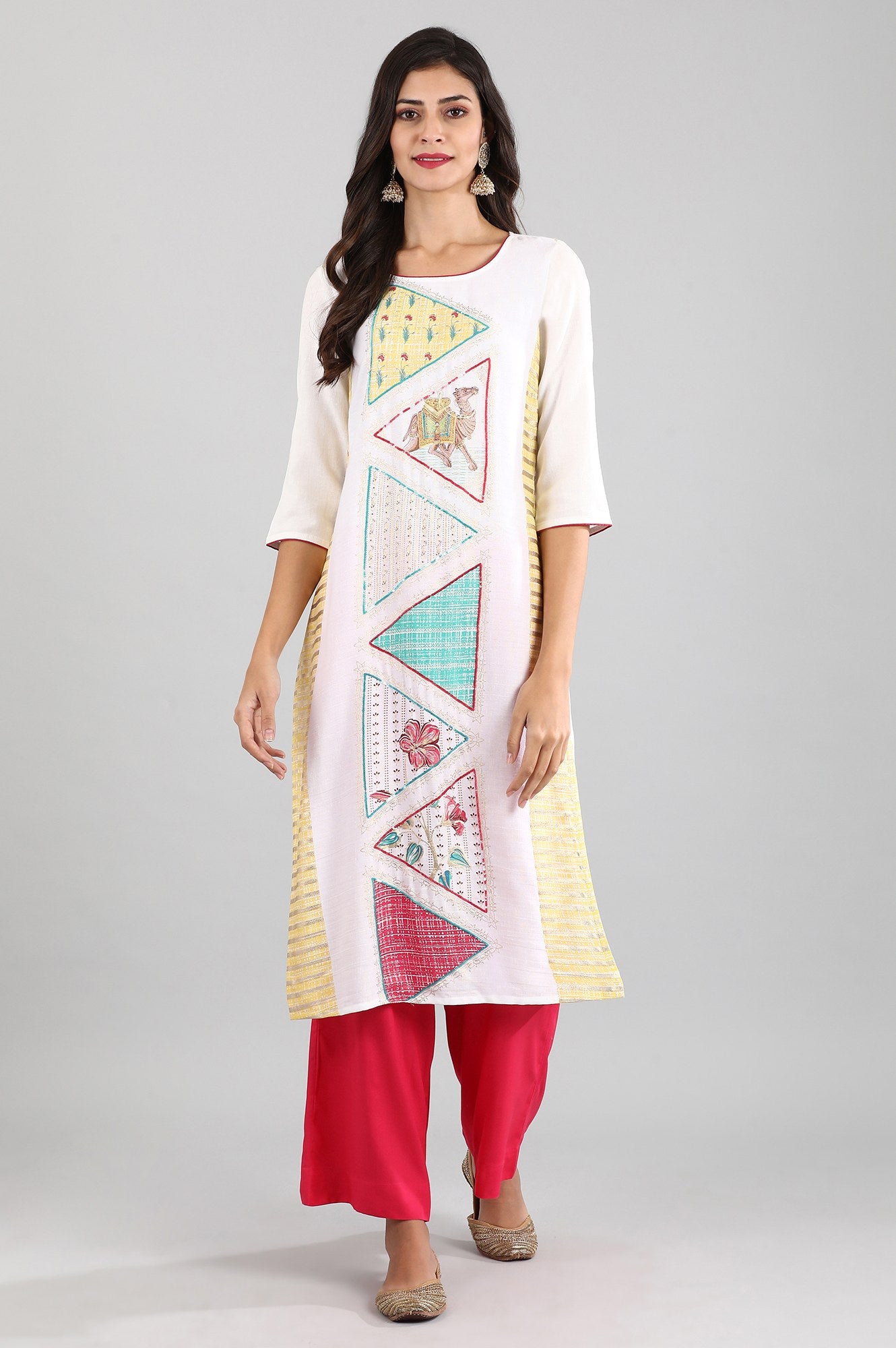 Off-White Round Neck Printed kurta