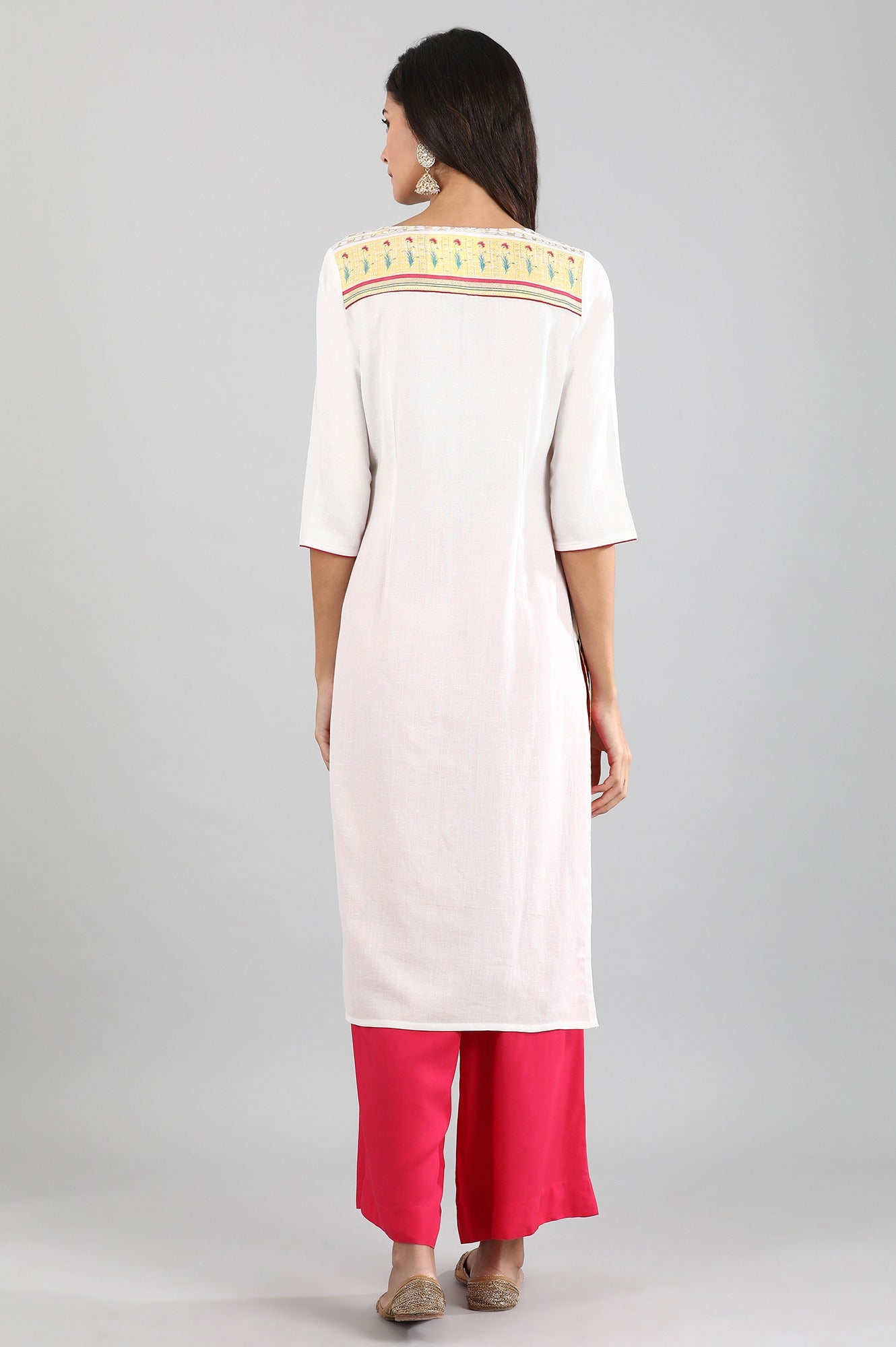 Off-White Round Neck Printed kurta