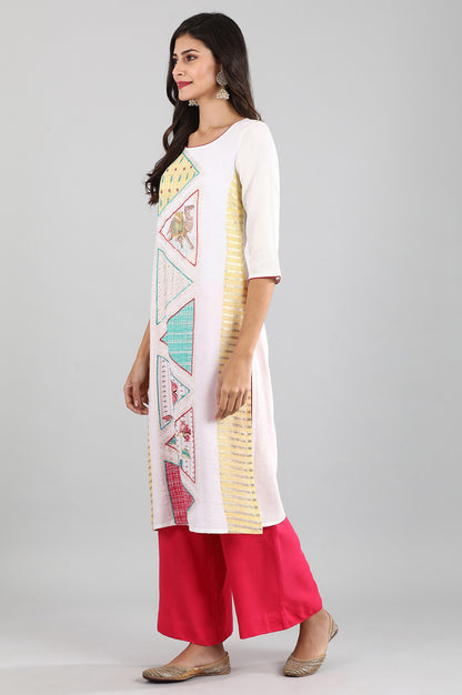 Off-White Round Neck Printed kurta