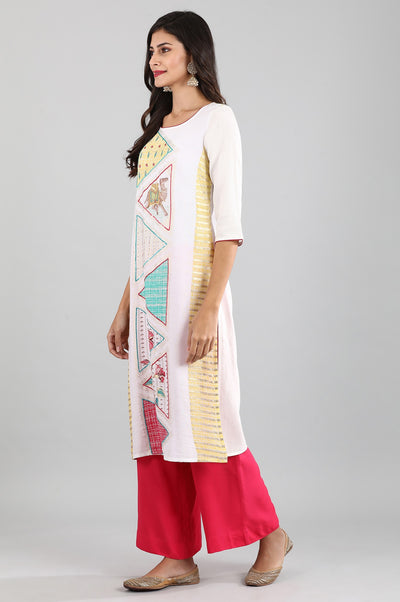 Off-White Round Neck Printed kurta