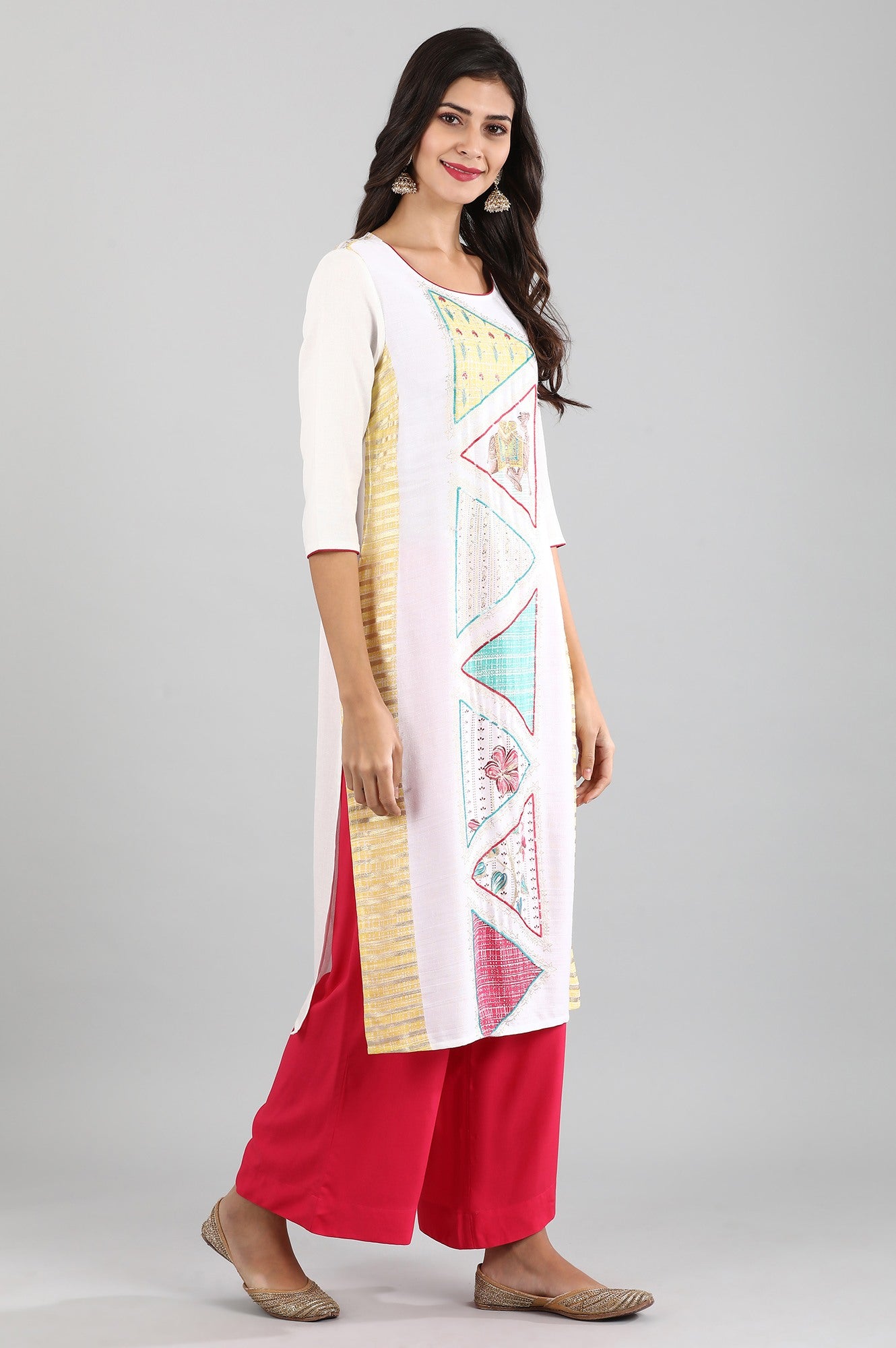 Off-White Round Neck Printed kurta