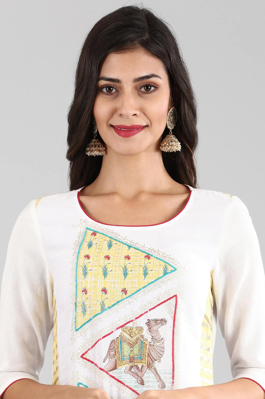 Off-White Round Neck Printed kurta
