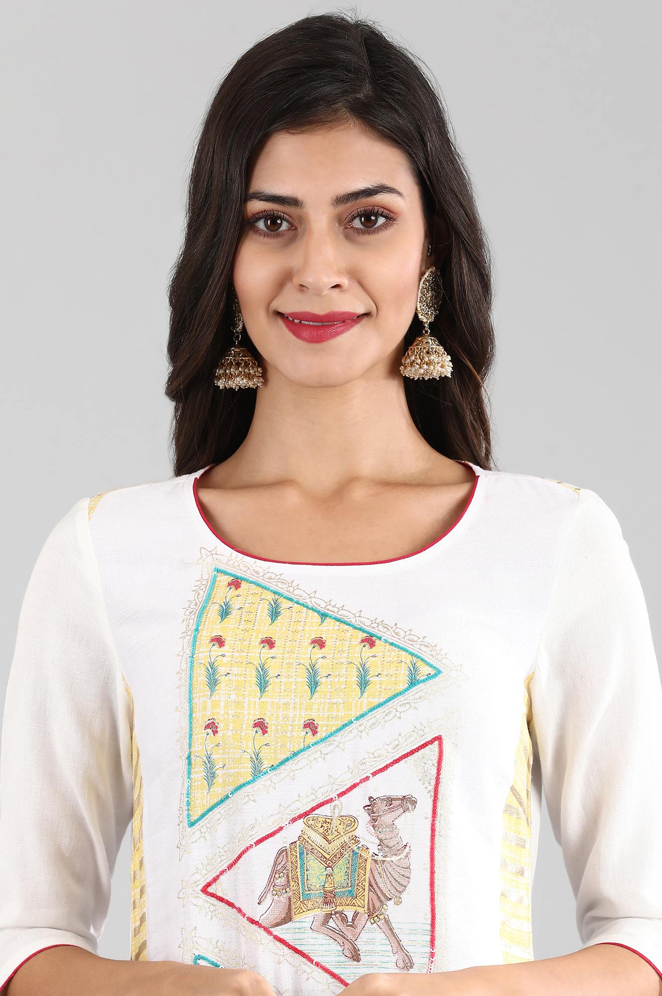 Off-White Round Neck Printed kurta