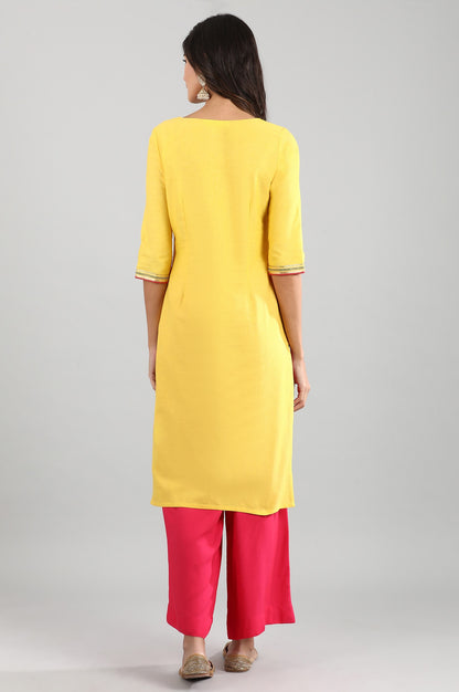 Yellow Round Neck Printed kurta