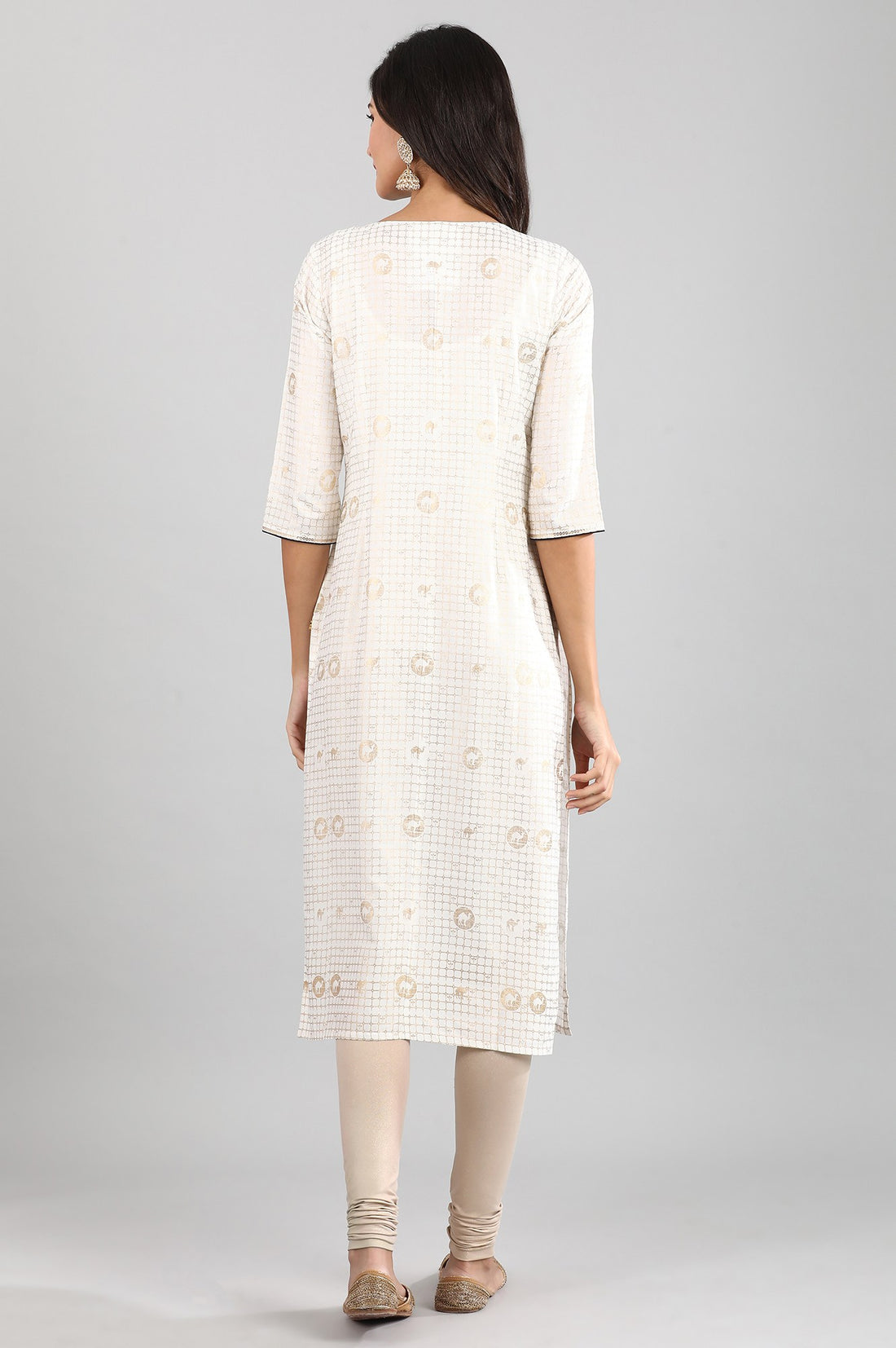 White Round Neck Printed Liva kurta