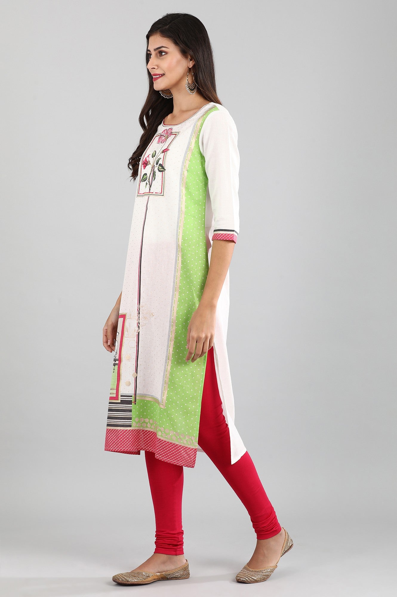 Off-White Round Neck Printed Liva kurta