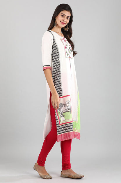 Off-White Round Neck Printed Liva kurta