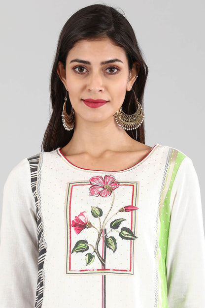 Off-White Round Neck Printed Liva kurta