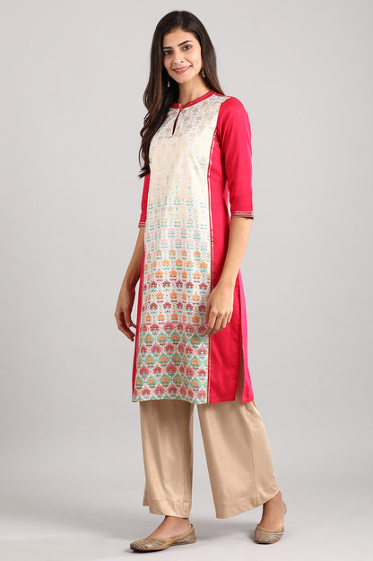 Pink Band Collar Printed Liva kurta