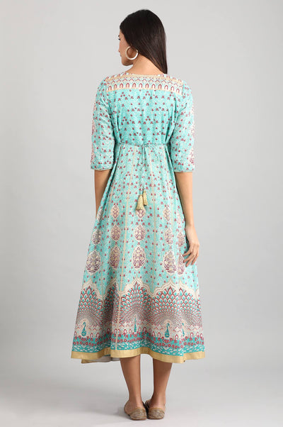 Disha's Green Round Neck Printed Dress