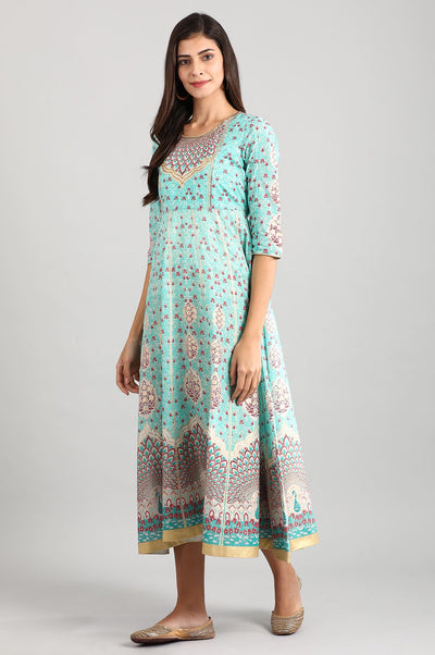 Disha's Green Round Neck Printed Dress