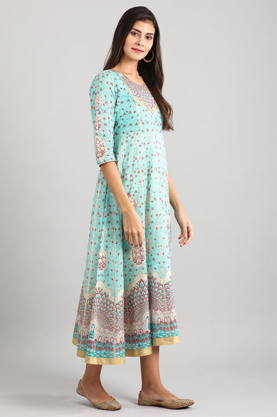 Disha's Green Round Neck Printed Dress