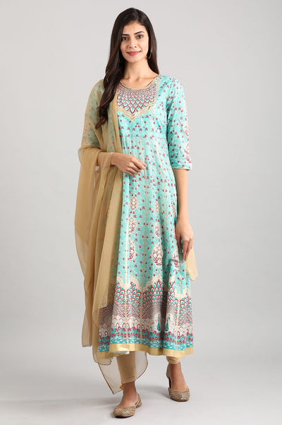 Disha's Green Round Neck Printed Dress