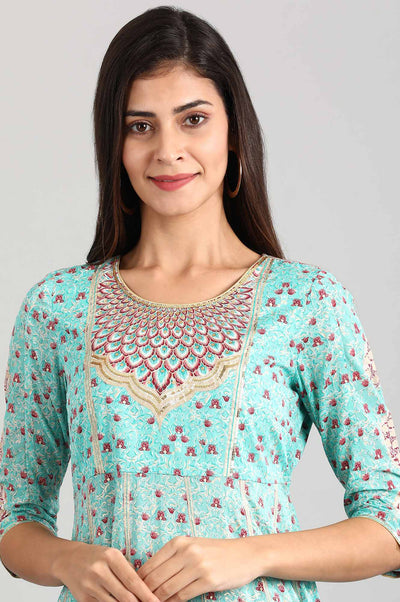 Disha's Green Round Neck Printed Dress