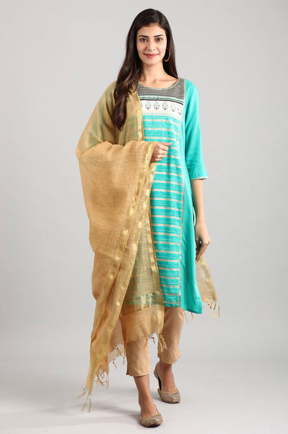 Green Round Neck Printed Liva kurta