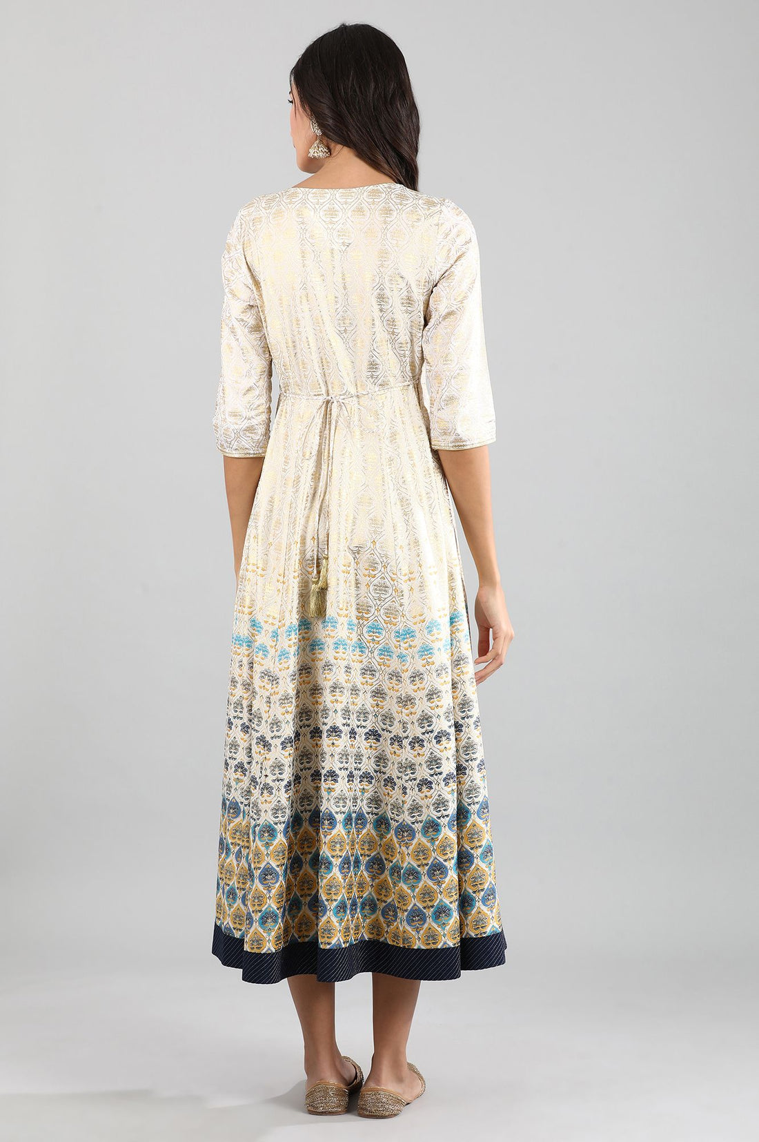 Off-White Round Neck Printed Dress