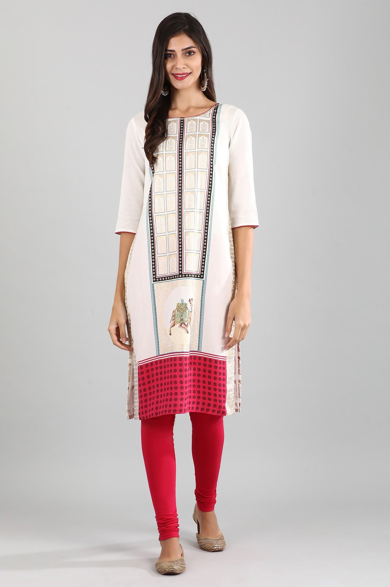 Off-White Round Neck Printed kurta