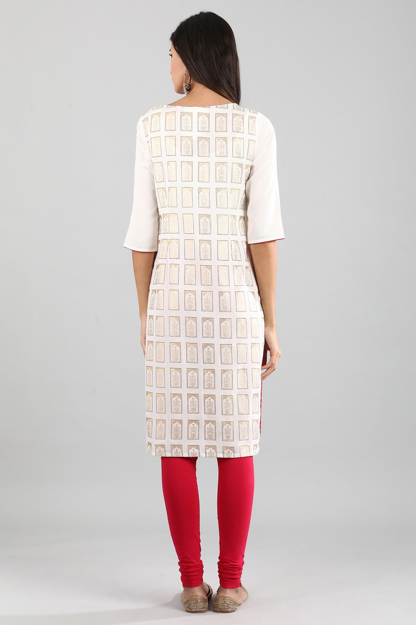 Off-White Round Neck Printed kurta