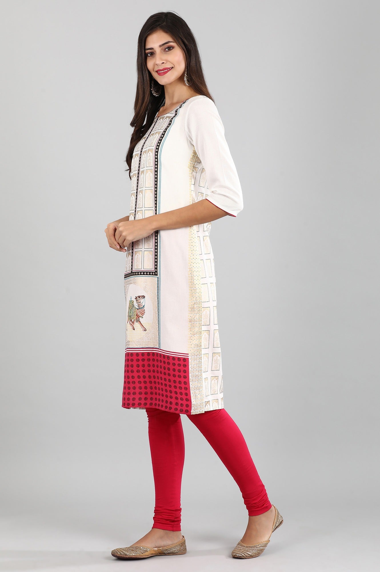 Off-White Round Neck Printed kurta