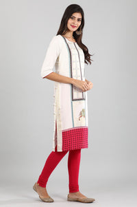 Off-White Round Neck Printed kurta