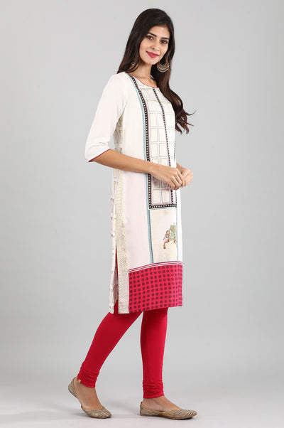 Off-White Round Neck Printed kurta