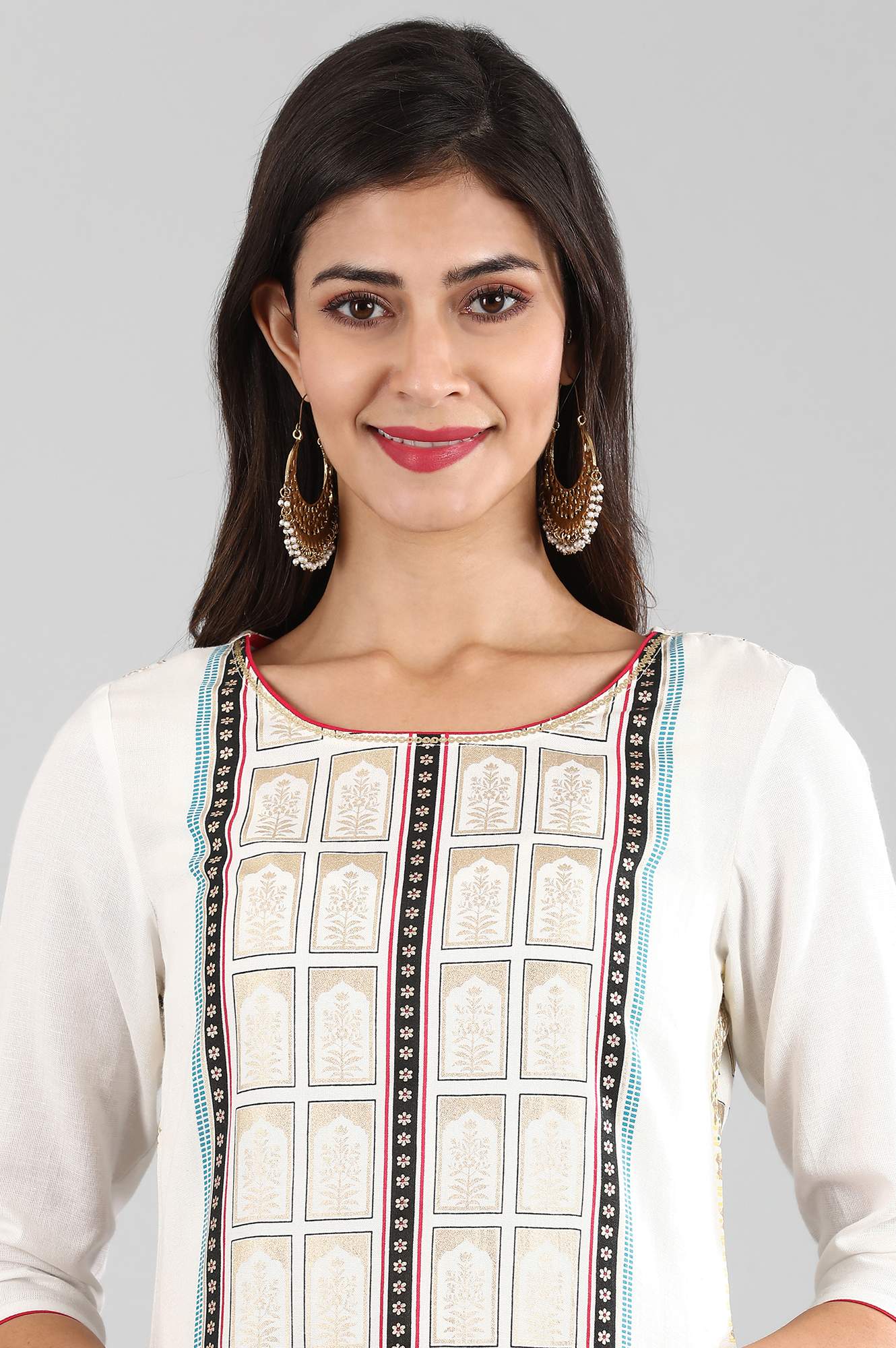 Off-White Round Neck Printed kurta