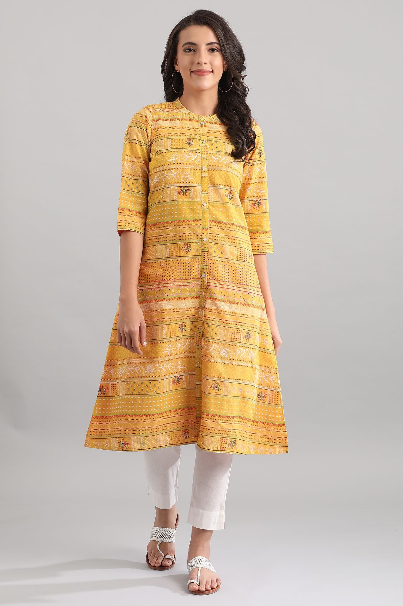 Yellow Band Collar Reversible kurta