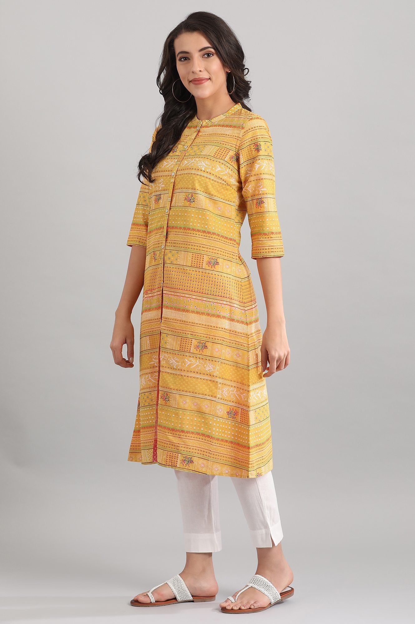 Yellow Band Collar Reversible kurta