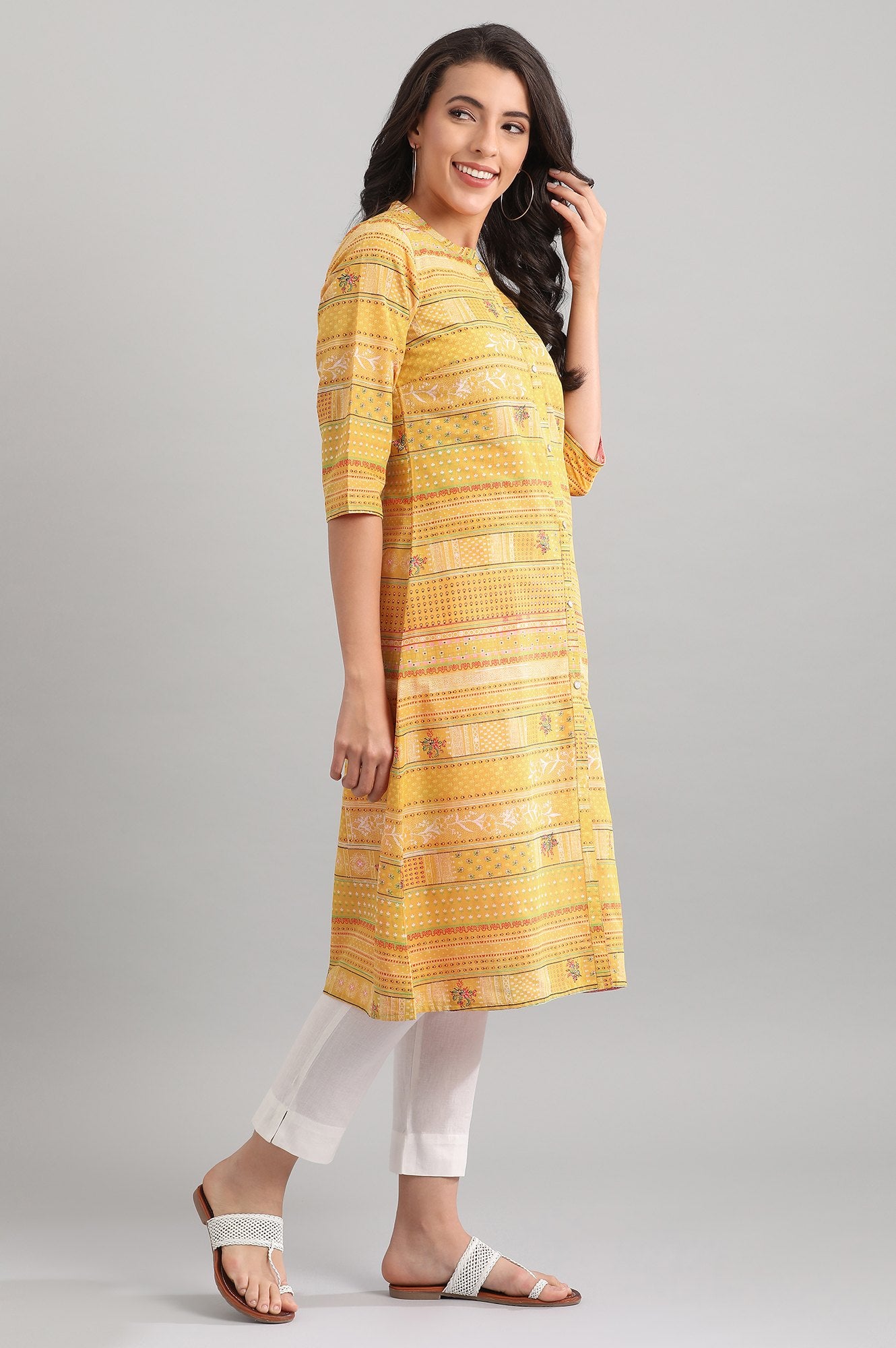 Yellow Band Collar Reversible kurta