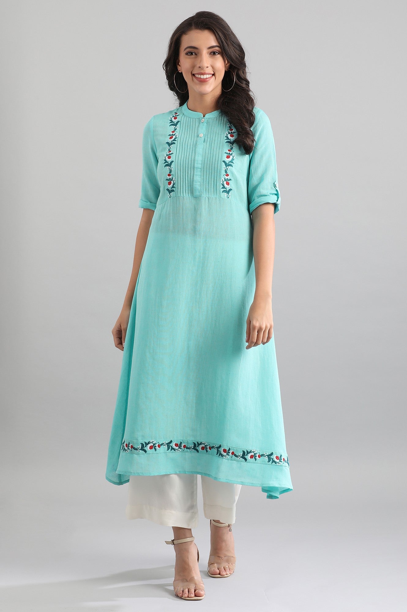 Blue Band Collar Solid kurta