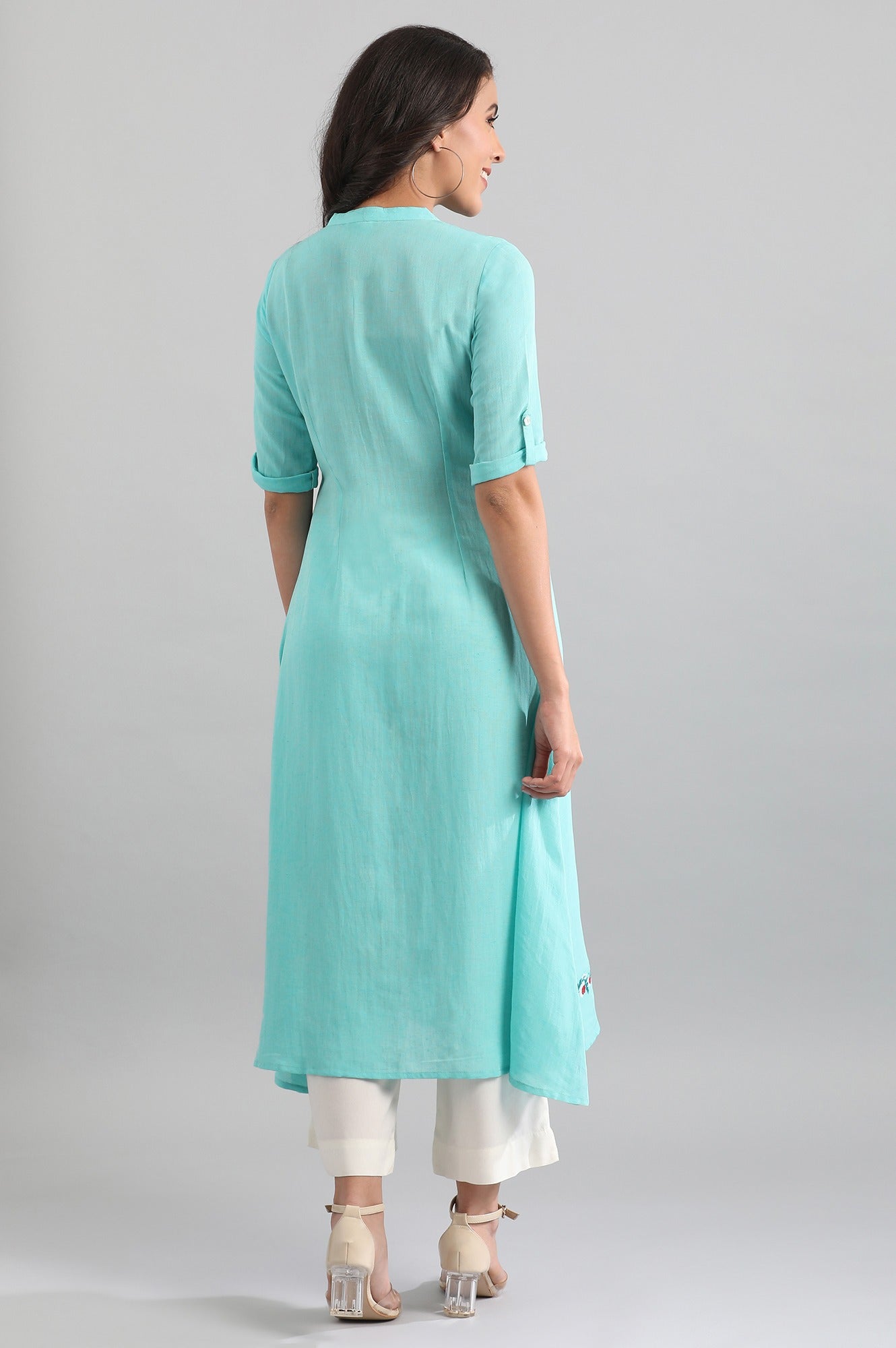 Blue Band Collar Solid kurta