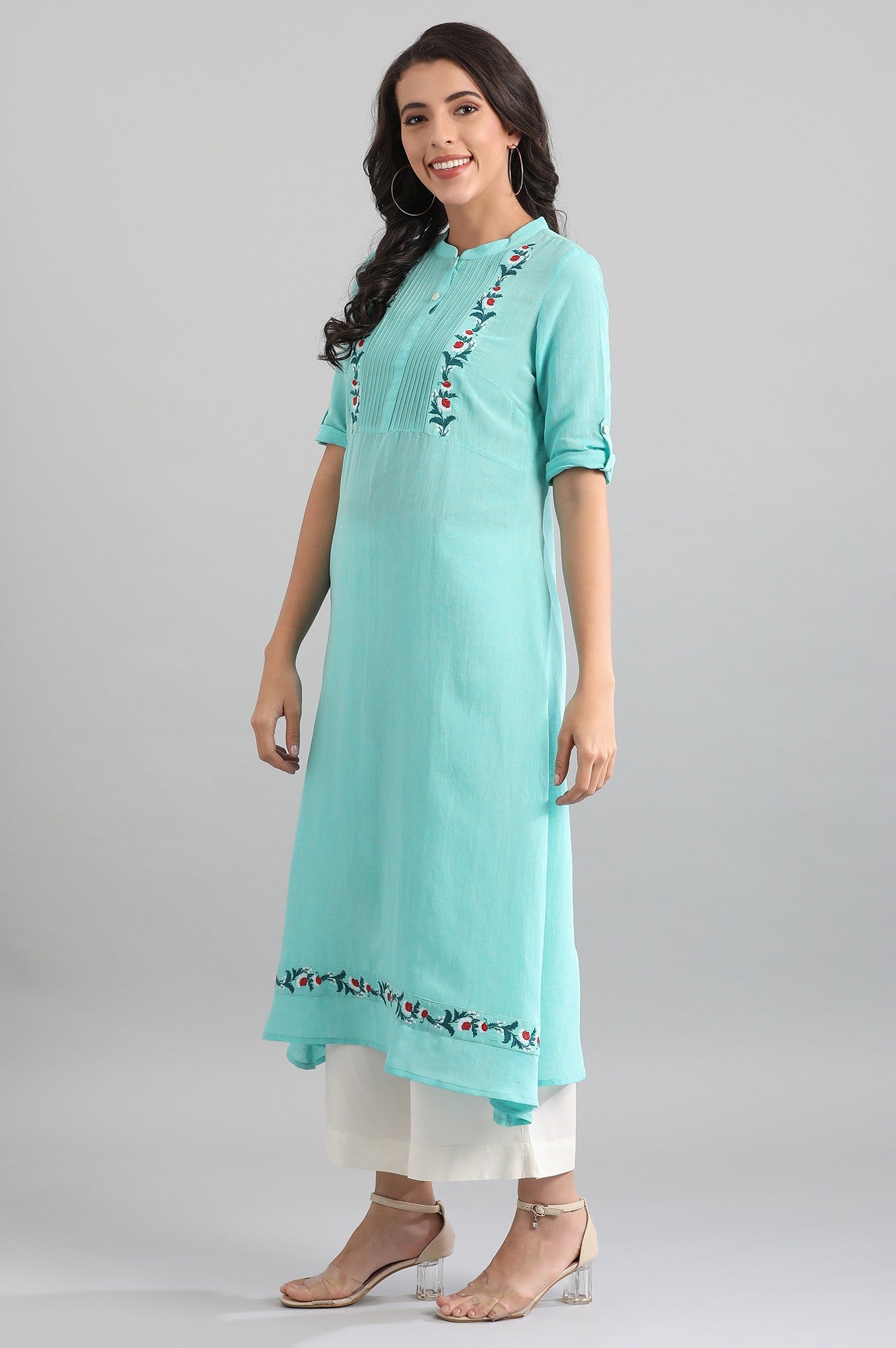 Blue Band Collar Solid kurta