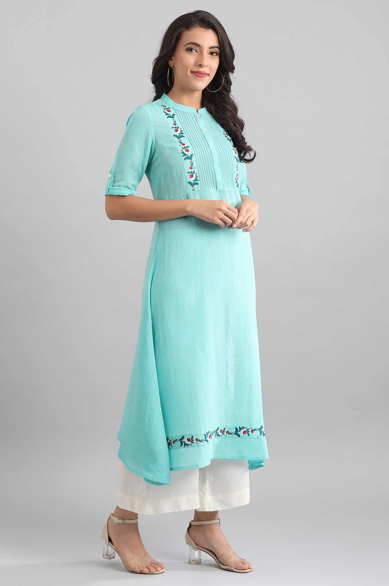 Blue Band Collar Solid kurta