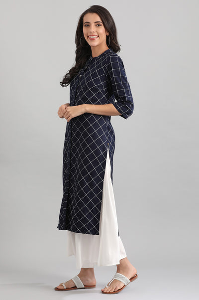 Disha's Blue Band Collar Yarn-dyed kurta