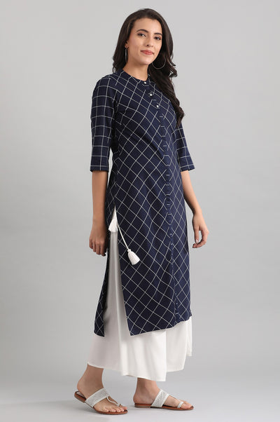 Disha's Blue Band Collar Yarn-dyed kurta
