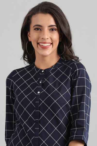 Disha's Blue Band Collar Yarn-dyed kurta